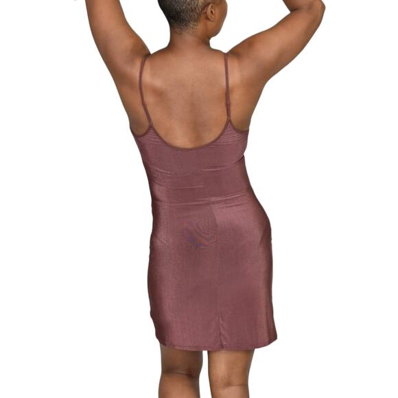 Vintage Olga Slip Brown Silky Shimmer Nylon Lingerie Shelf Bra Nightgown Small - Picture 3 of 14